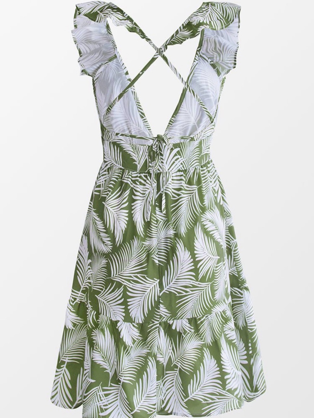 Cupshe Green and White Palm Print Mini Dress - Picture 3 of 4